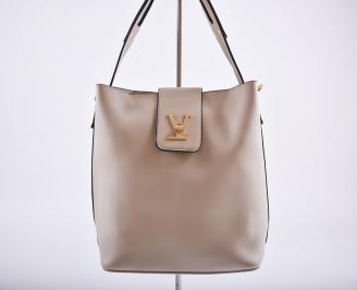 Дамска чанта еко кожа бежова XLVH-26358