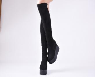 Дамски  ботуши на платформа  черни еко велур KVKY-1010895