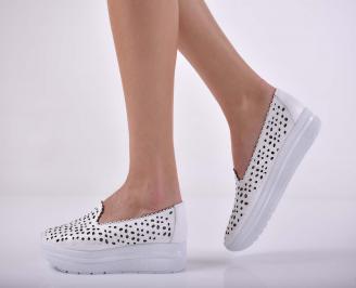 Дамски ежедневни обувки естествена кожа бели  QDUG-1015195