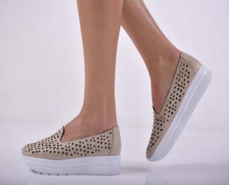 Дамски ежедневни обувки естествена кожа бежови  CWOR-1015199