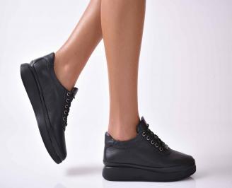 Дамски ежедневни обувки естествена кожа черни  UHQI-1016035