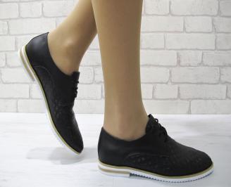Дамски обувки равни естествена кожа черни VKRN-22887