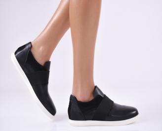 Дамски равни обувки черни естествена кожа LDDE-23156