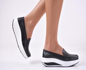 Дамски равни обувки естествена кожа черни ZVVH-1014176