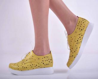 Дамски равни обувки естествена кожа жълти  HAFC-1015145