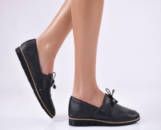 Дамски равни обувки естествена кожа черни LXZI-23360