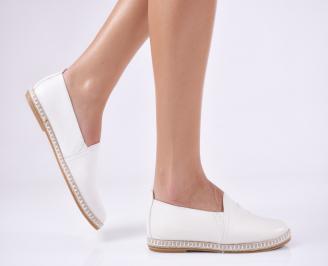 Дамски равни обувки естествена кожа бели UMMS-23481