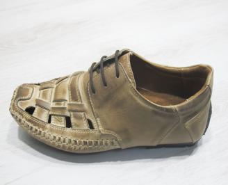 Мъжки сандали бежови естествена кожа ABMK-23856