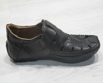 Мъжки сандали черни естествена кожа IKEW-23848