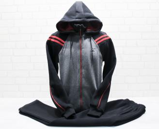 Мъжки спортен екип памук черен с червен кант YSTA-25665