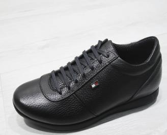 Мъжки спортно елегантни обувки естествена кожа черни FNEH-23371