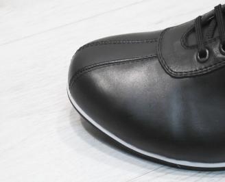 Мъжки спортно елегантни обувки естествена кожа черни BWPT-23484