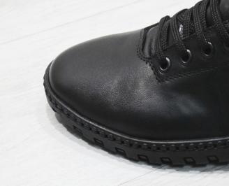 Мъжки спортно елегантни обувки естествена кожа черни WPNS-23489