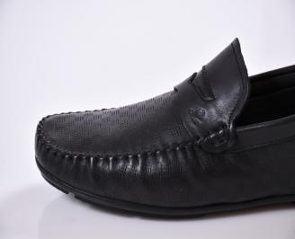 Мъжки спортно елегантни  обувки естествена кожа черни RHFW-27025