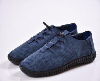 Мъжки спортно елегантни  обувки естествена кожа сини KLCF-27027