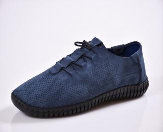 Мъжки спортно елегантни  обувки естествена кожа сини KLCF-27027