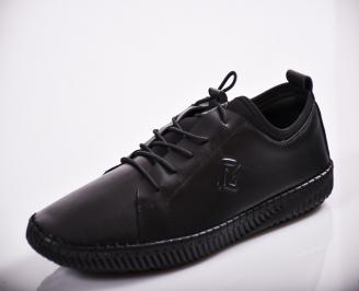 Мъжки спортно елегантни обувки естествена кожа черни GEDQ-27125