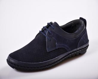 Мъжки спортно елегантни  обувки естествена кожа сини FRPY-27268