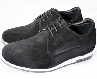 Мъжки спортно елегантни обувки естествен велур черни EVHE-15844