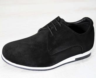 Мъжки спортно елегантни обувки естествен велур черни EVHE-15844